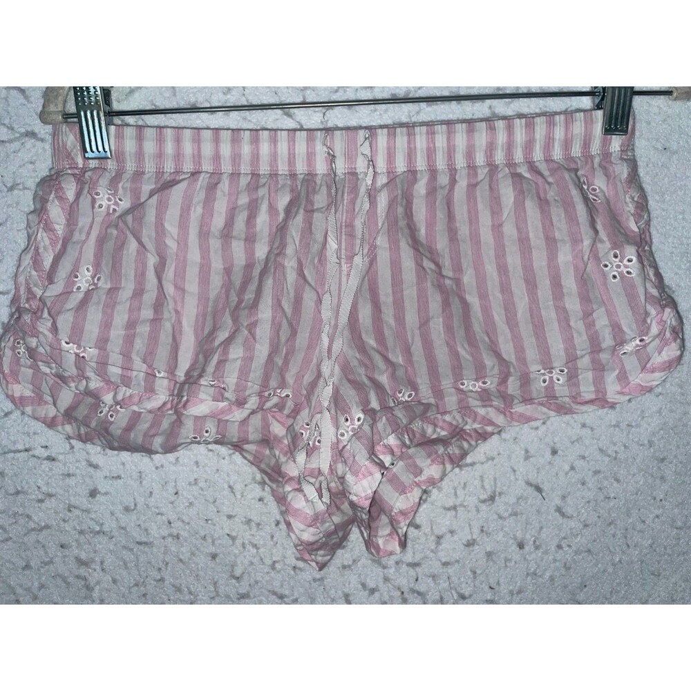 Victoria's Secret Sleep Shorts Womens S White Pink Stripe 100% Cotton